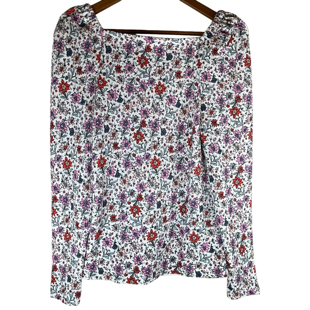 NWT Loft Cottagecore Floral Top Ruched Puffed Shoulders Long-Sleeve Sz Sm Shirt